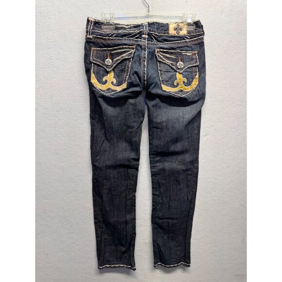 Laguna Beach Jean Co. Fleur De Lis Button Distressed Dark Wash Denim Jeans 27 - Picture 13 of 14